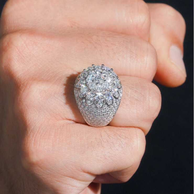 Largely Silver Men's Ring 925 Sterling Silver Iced Out Ring