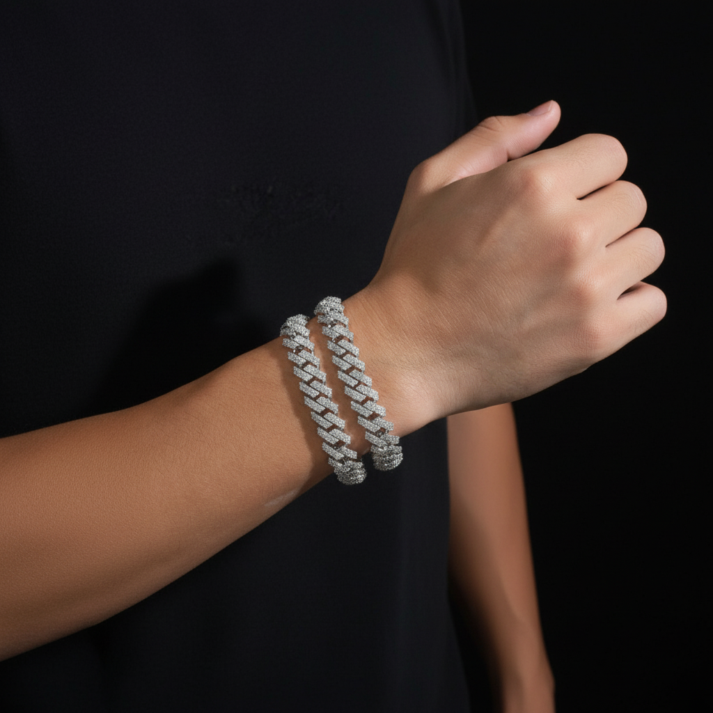 Hispanic man wearing silver bracelets - natural pose