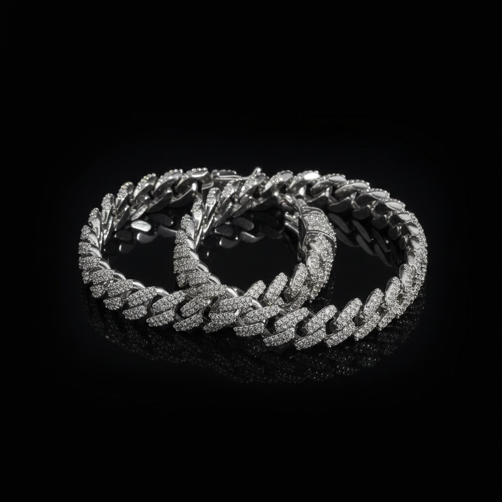 Silver bracelets on black background