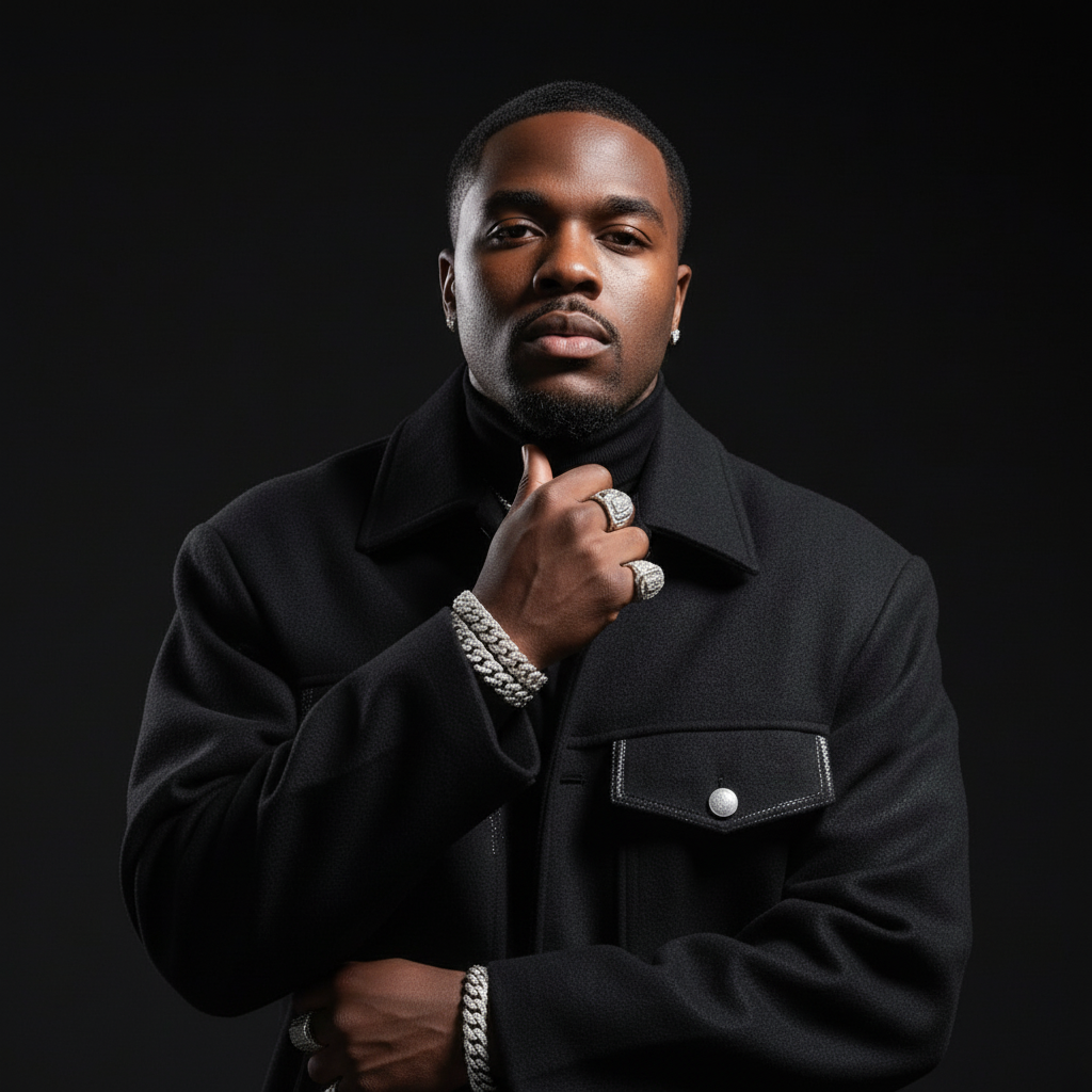 Stylish man wearing silver bracelets - waist up